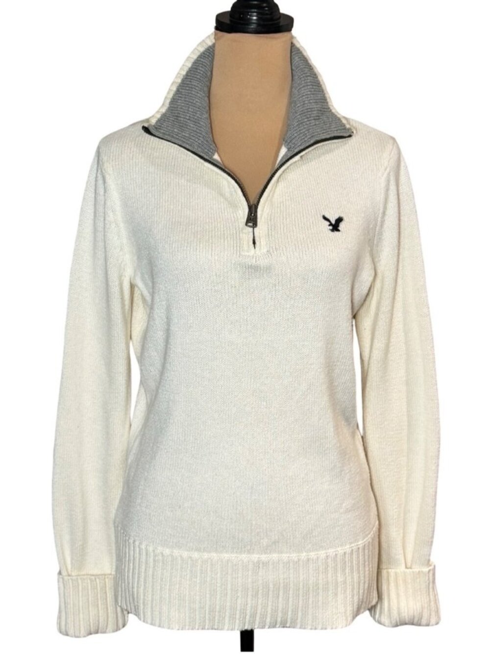 Vintage Y2K American Eagle Quarter Zip Sweater XS Cotton Preppy Eagle